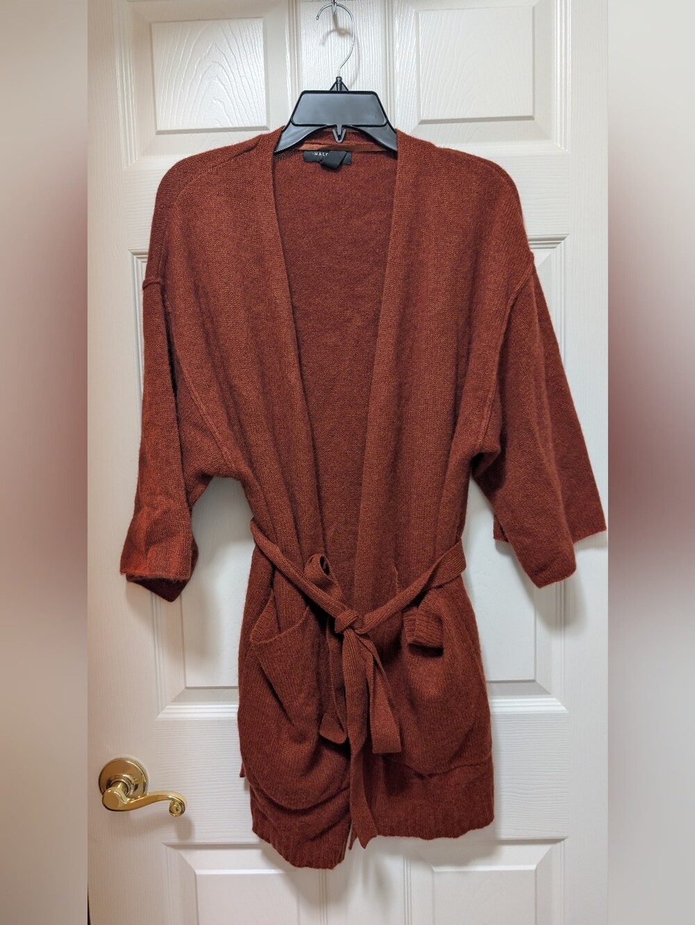Halogen Belted Cashmere Kimono Rust Orange Dark Heather One Size OS Cardigan